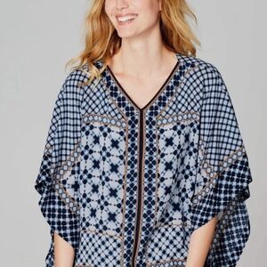 J. Jill Blue and White Geometric Poncho.